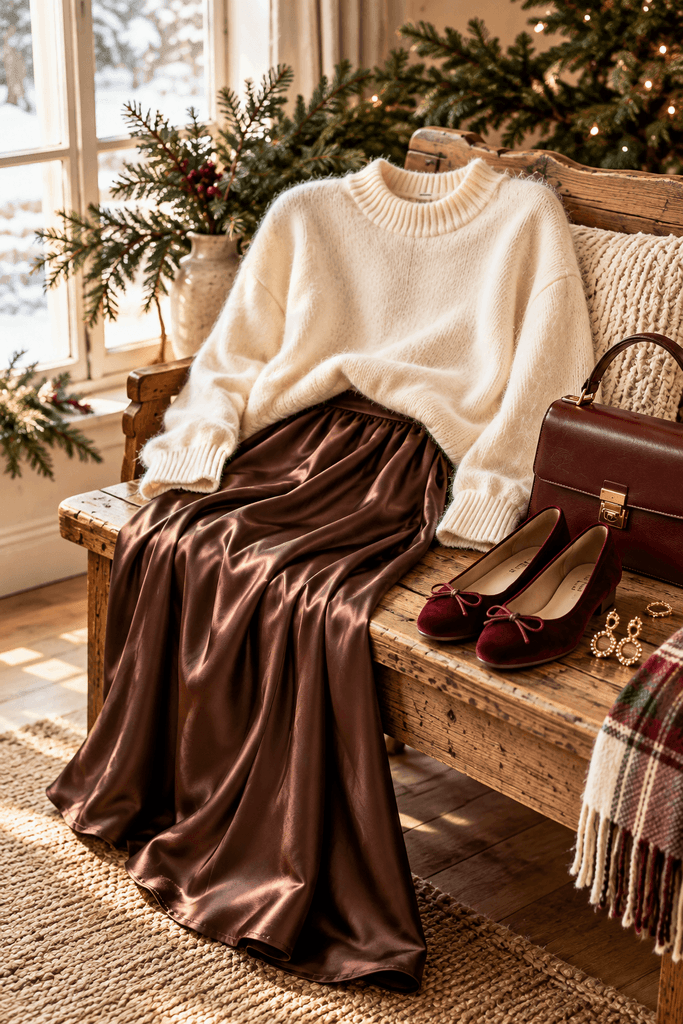 thoughtfully arranged casual chic Christmas outfit