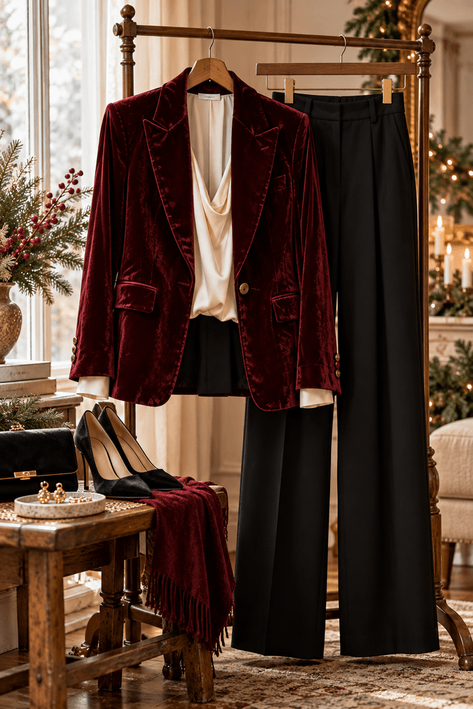 thoughtfully styled holiday outfit arranged